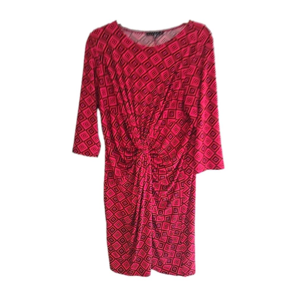 Tiana B Pink Argyle Twist Front Long Sleeve Casual Midi Dress Womans Size XL